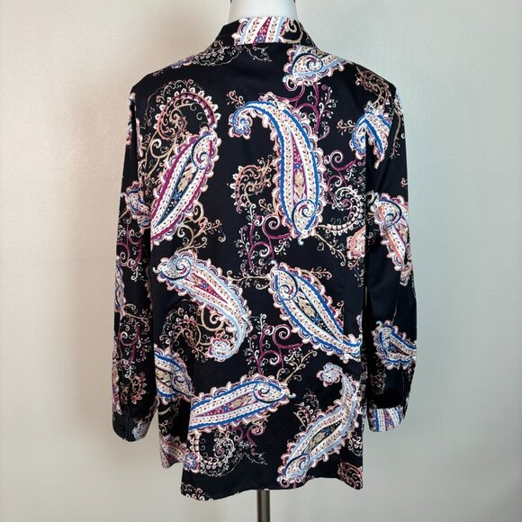 Chico's Shirt 3 Women's XL Black Paisley Button-Front Top Long Sleeves Cotton - Picture 5 of 11